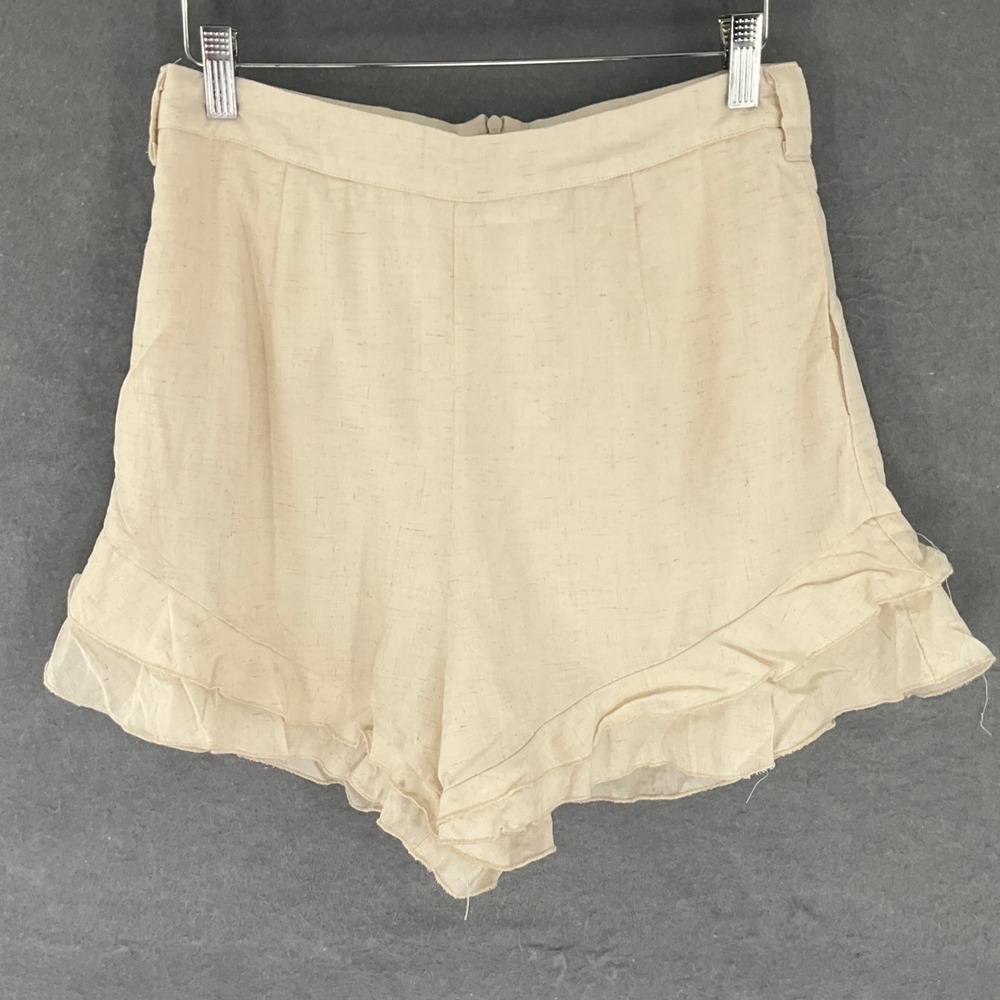 Francesca's Blue Rain Linen Blend Ruffle Shorts Heather Oat Women's‎ Sz M NEW